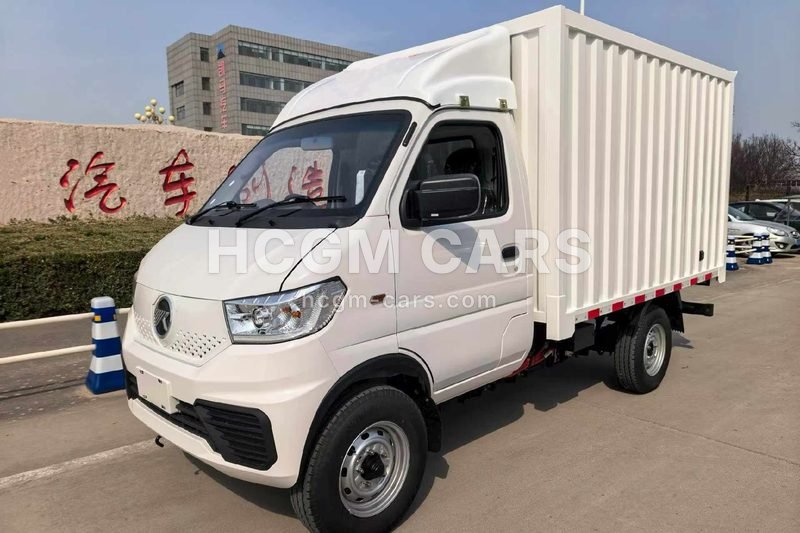 KAMA EW1 electric mini box truck in white, front three-quarter view